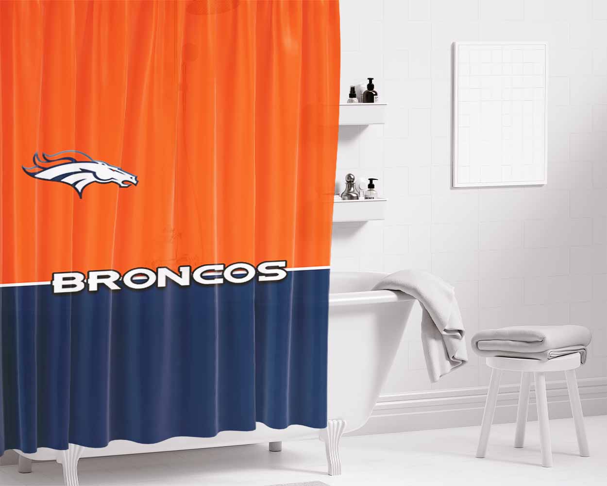Denver Broncos Minimalist Wallpaper Bathroom Shower Curtain Fabric Waterproof | 66 X 72 Inch