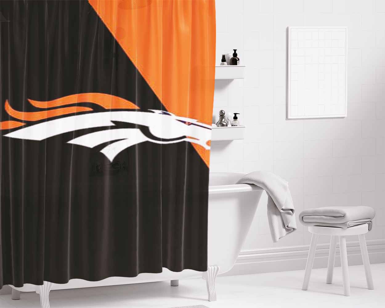 Denver Broncos Orange And Black Angles Bathroom Shower Curtain Fabric Waterproof | 66 X 72 Inch