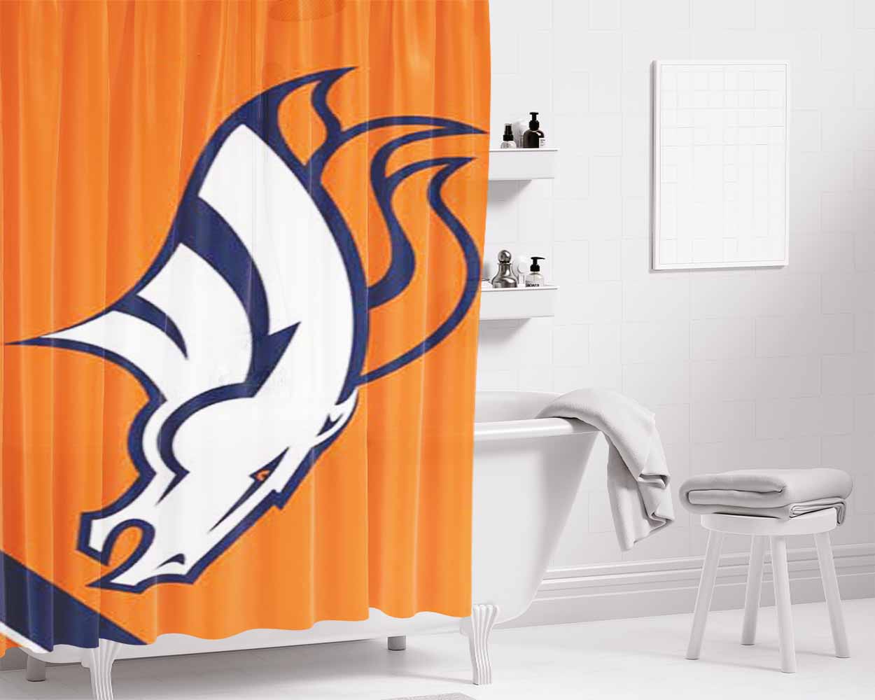Denver Broncos Orange And Blue Bathroom Shower Curtain Fabric Waterproof | 66 X 72 Inch