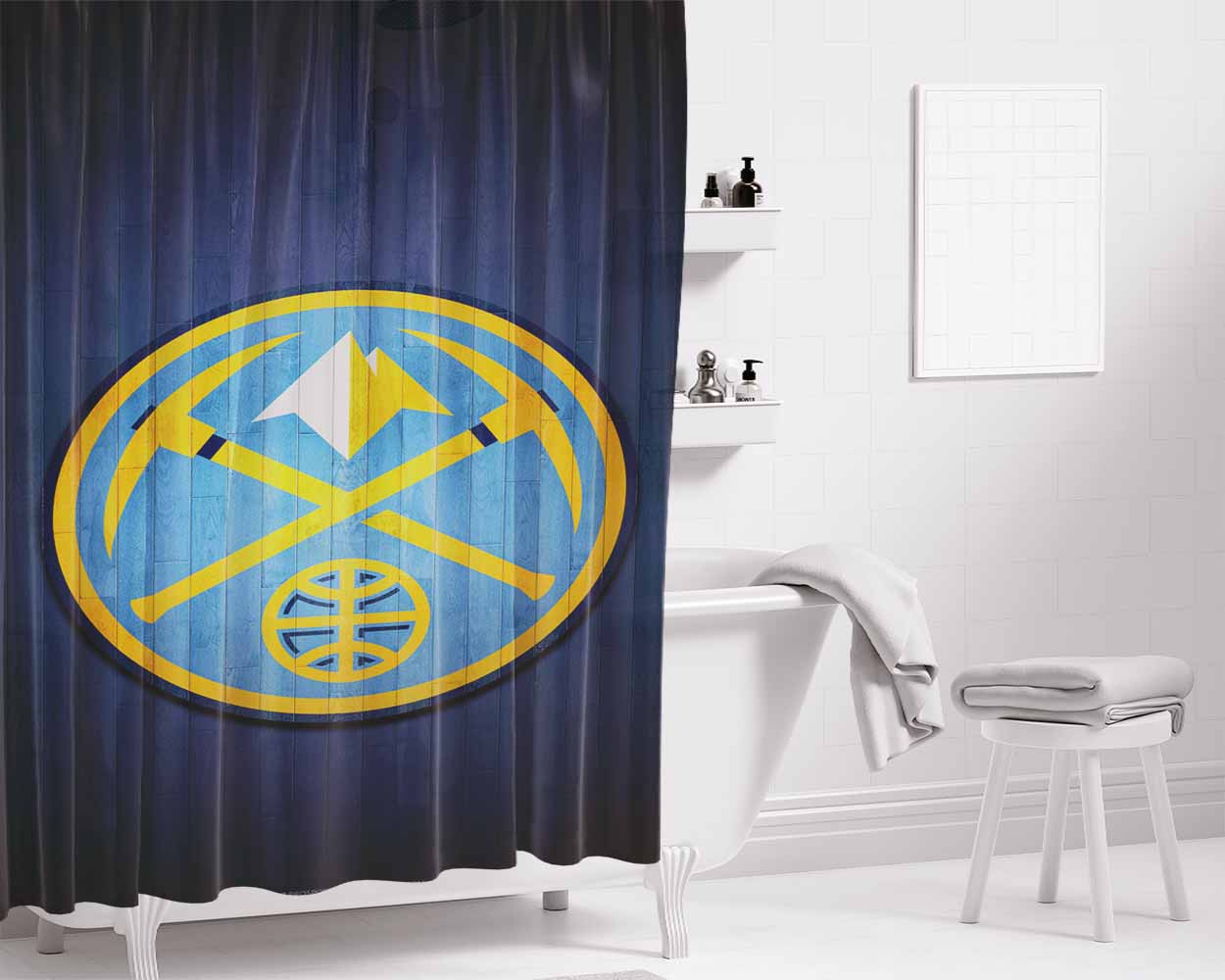 Denver Nuggets Hardwood 2 Bathroom Shower Curtain Fabric Waterproof | 66 X 72 Inch