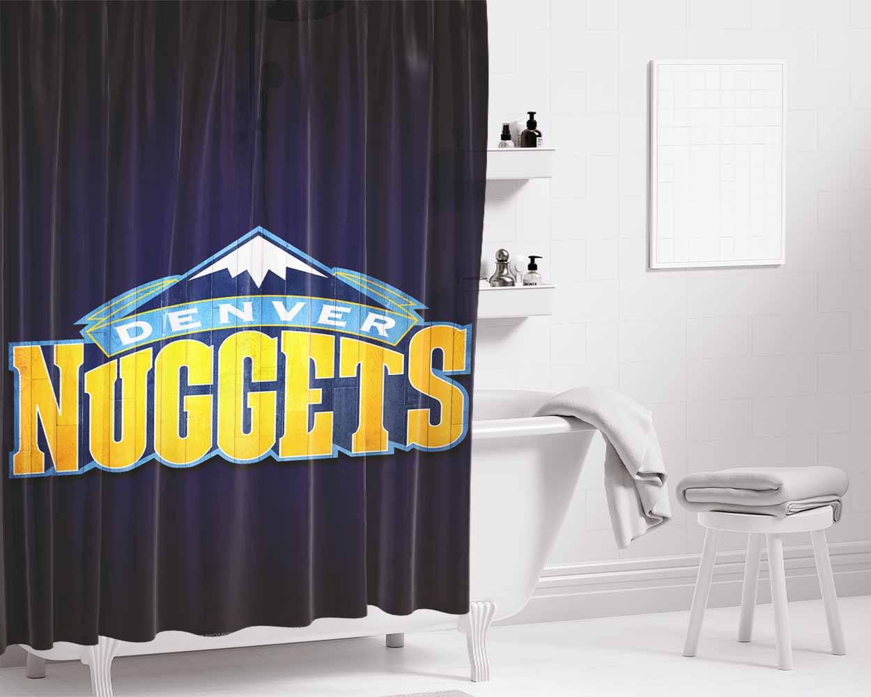 Denver Nuggets Hardwood Bathroom Shower Curtain Fabric Waterproof | 66 X 72 Inch
