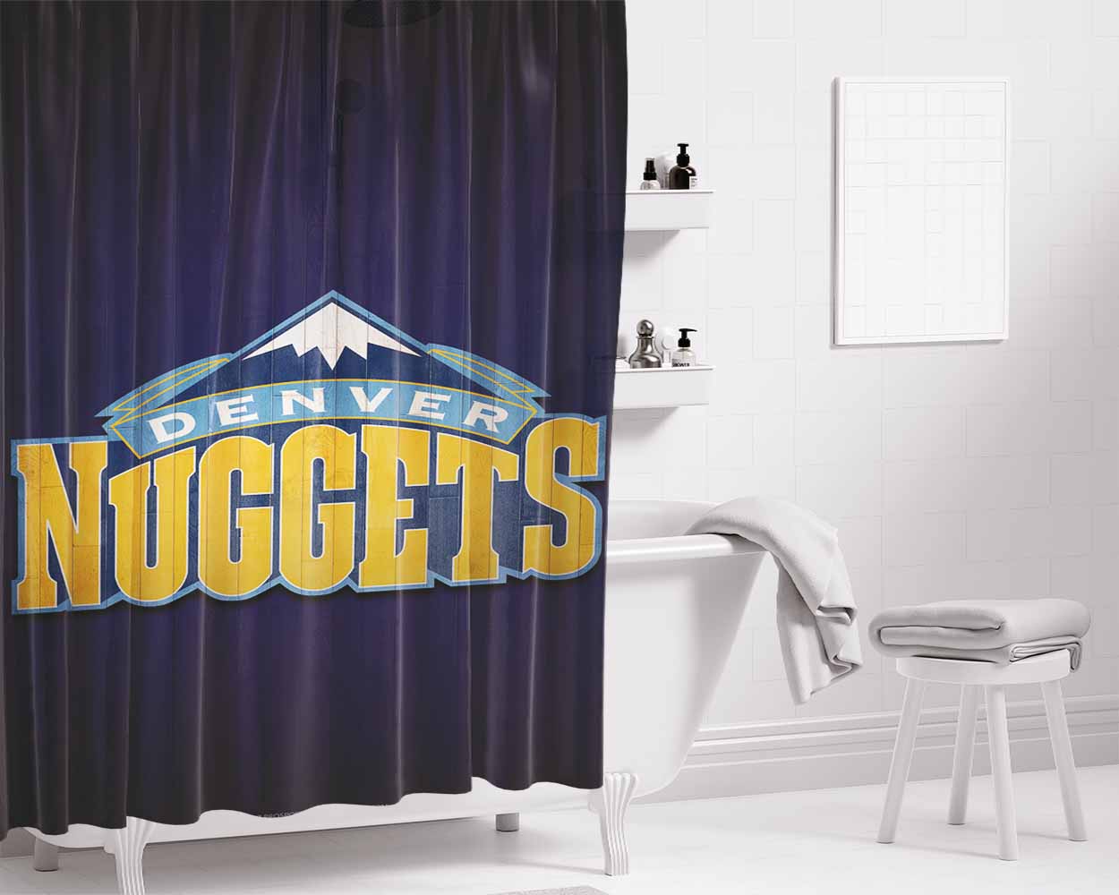 Denver Nuggets Bathroom Shower Curtain Fabric Waterproof | 66 X 72 Inch