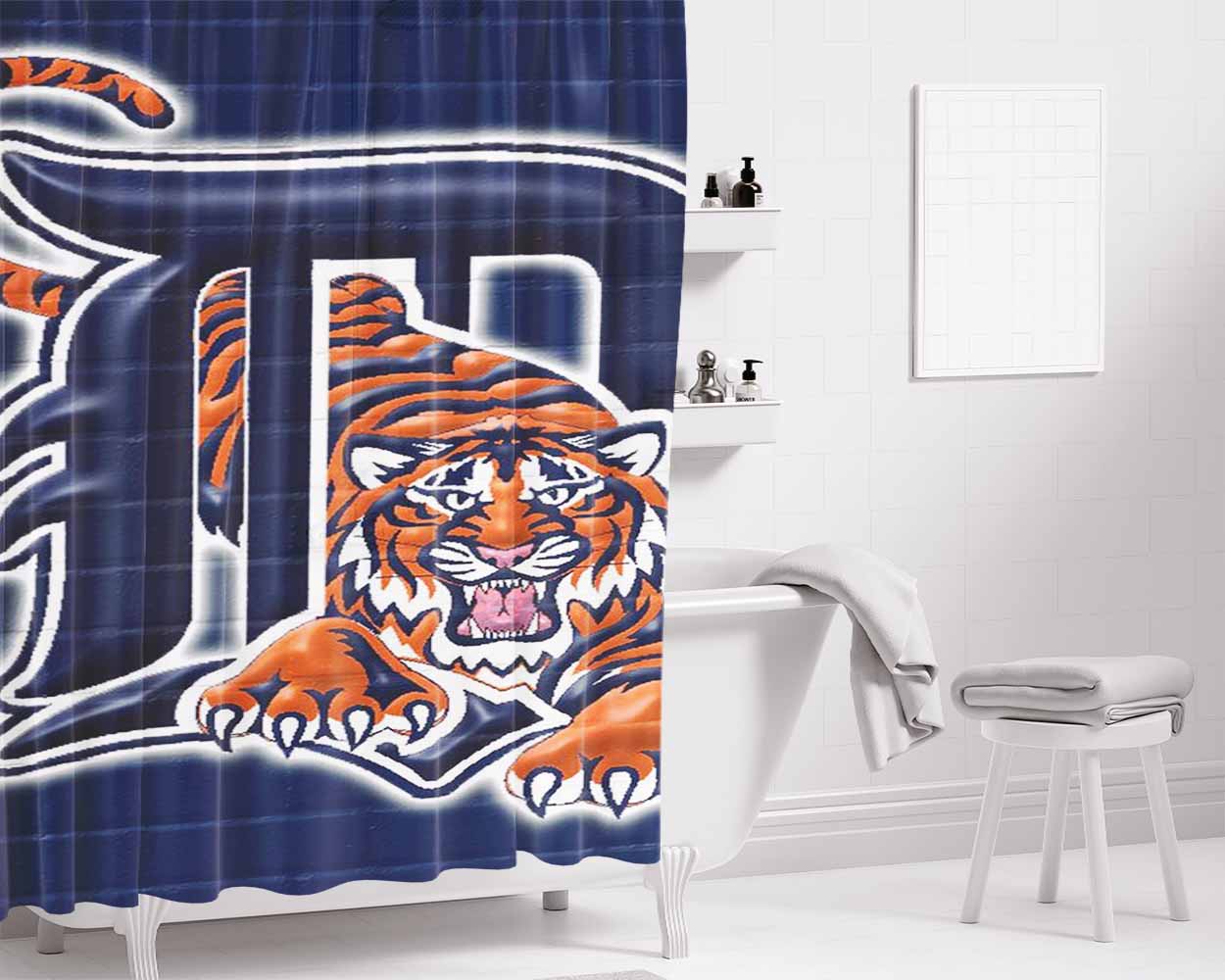 Detroid Tigers Baseball Team Bathroom Shower Curtain Fabric Waterproof | 66 X 72 Inch