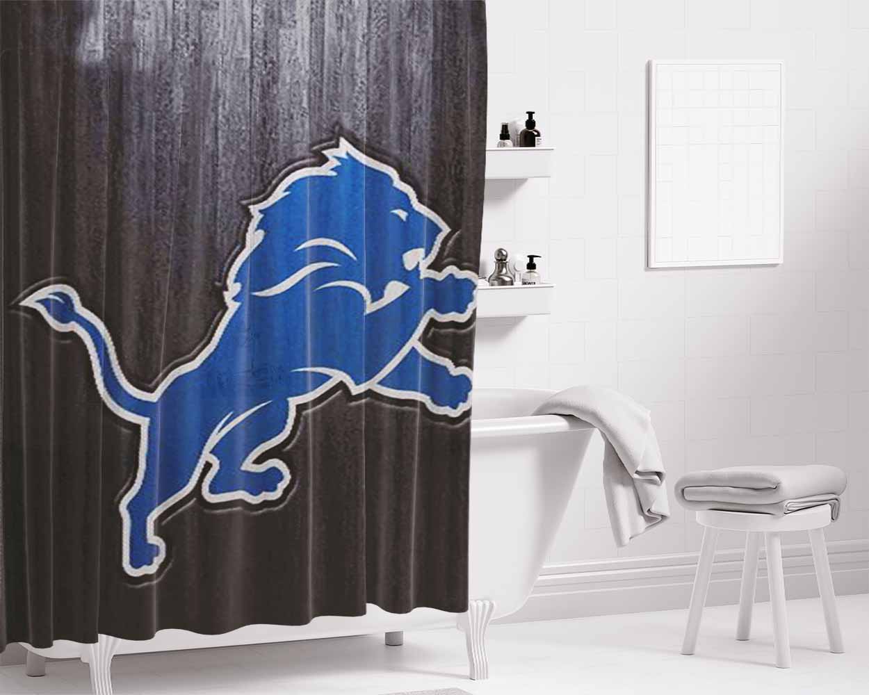 Detroit Lions Logo Bathroom Shower Curtain Fabric Waterproof | 66 X 72 Inch