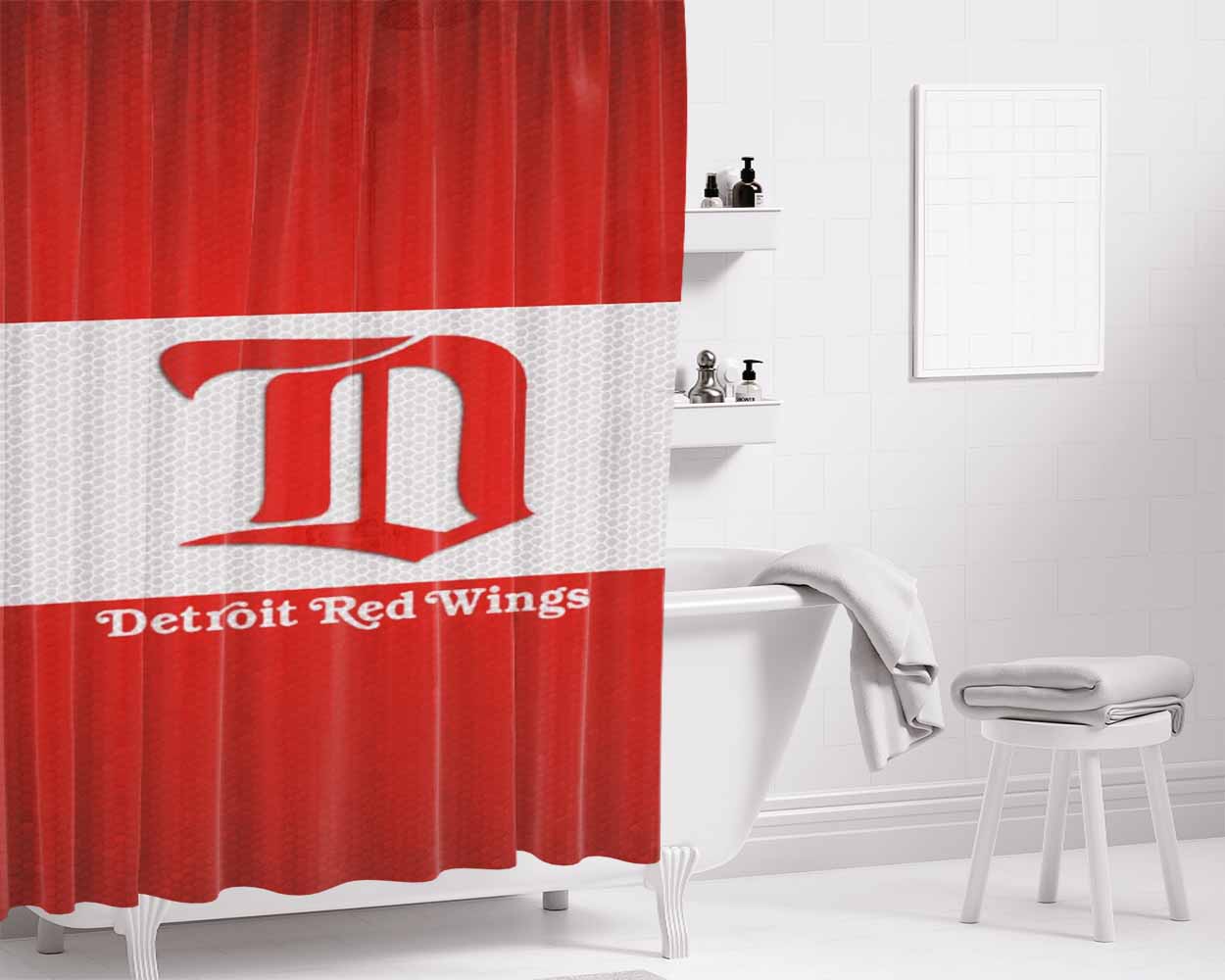 Detroit Red Wings 2 Bathroom Shower Curtain Fabric Waterproof | 66 X 72 Inch