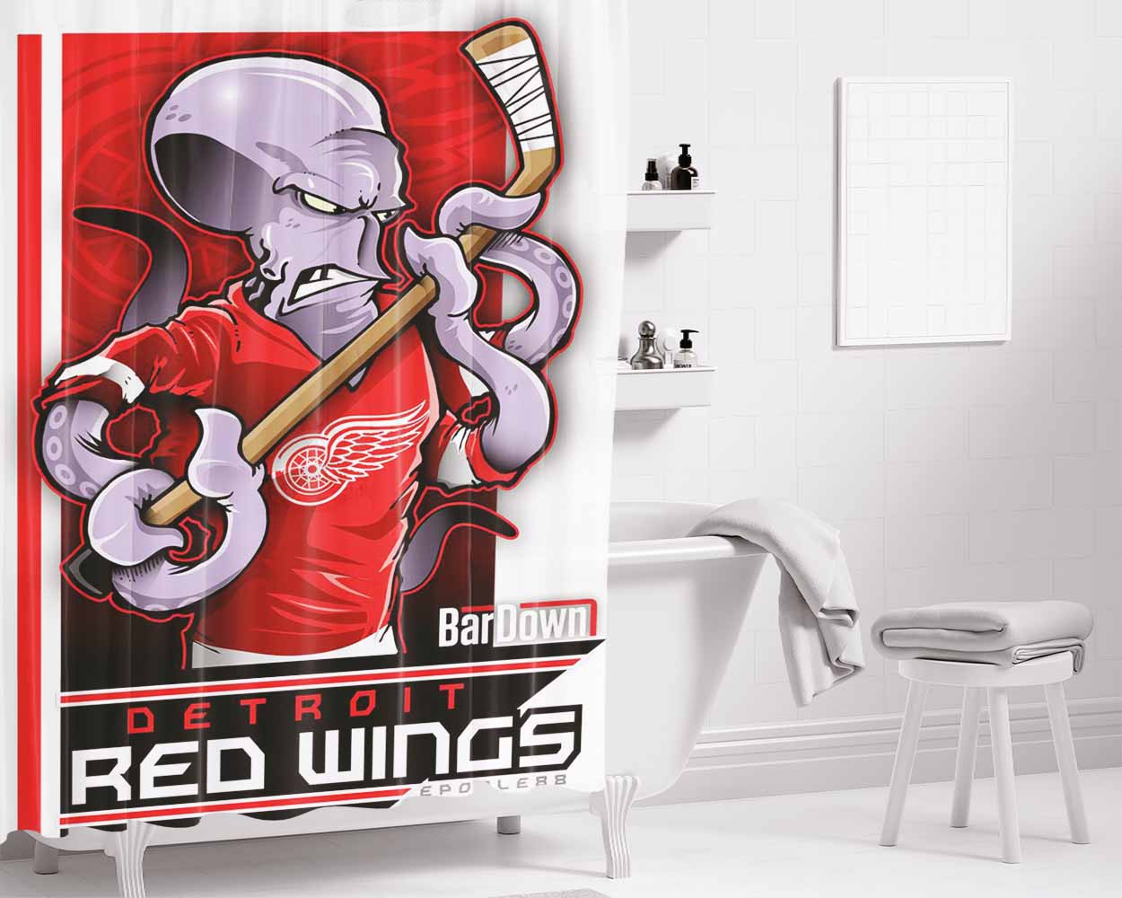 Detroit Red Wings Nhl Bathroom Shower Curtain Fabric Waterproof | 66 X 72 Inch