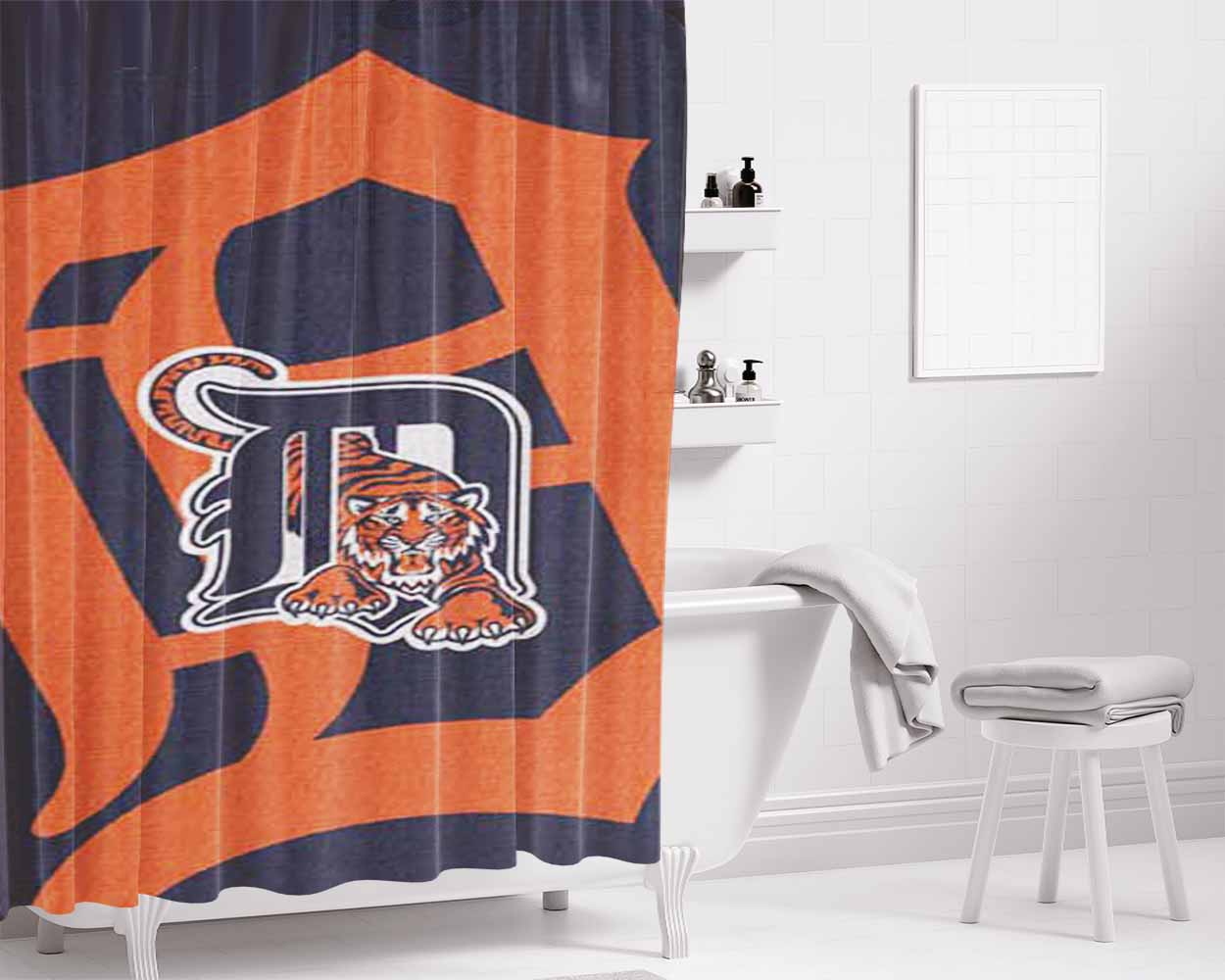 Detroit Tigers Grainy Logos Bathroom Shower Curtain Fabric Waterproof | 66 X 72 Inch