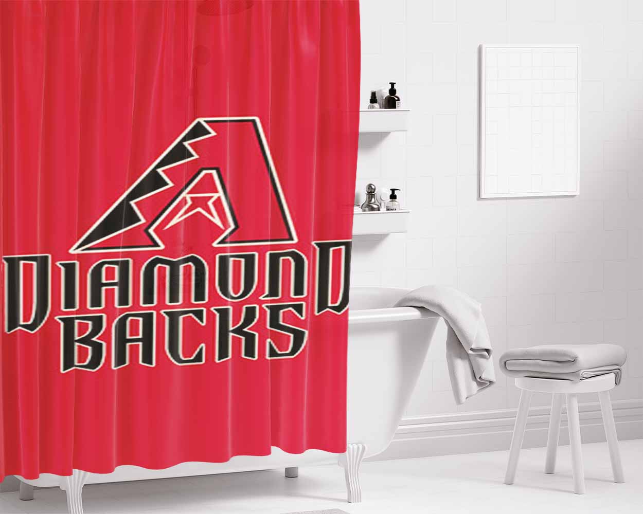 Diamond Backs Baseball Logo Red Bathroom Shower Curtain Fabric Waterproof | 66 X 72 Inch
