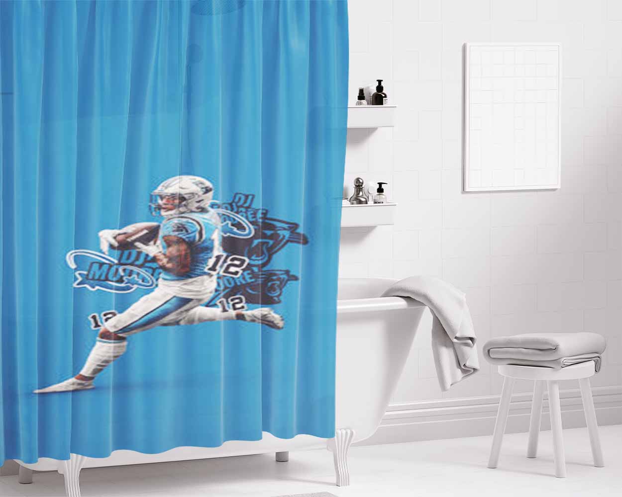 Dj Moore Carolina Panthers Bathroom Shower Curtain Fabric Waterproof | 66 X 72 Inch