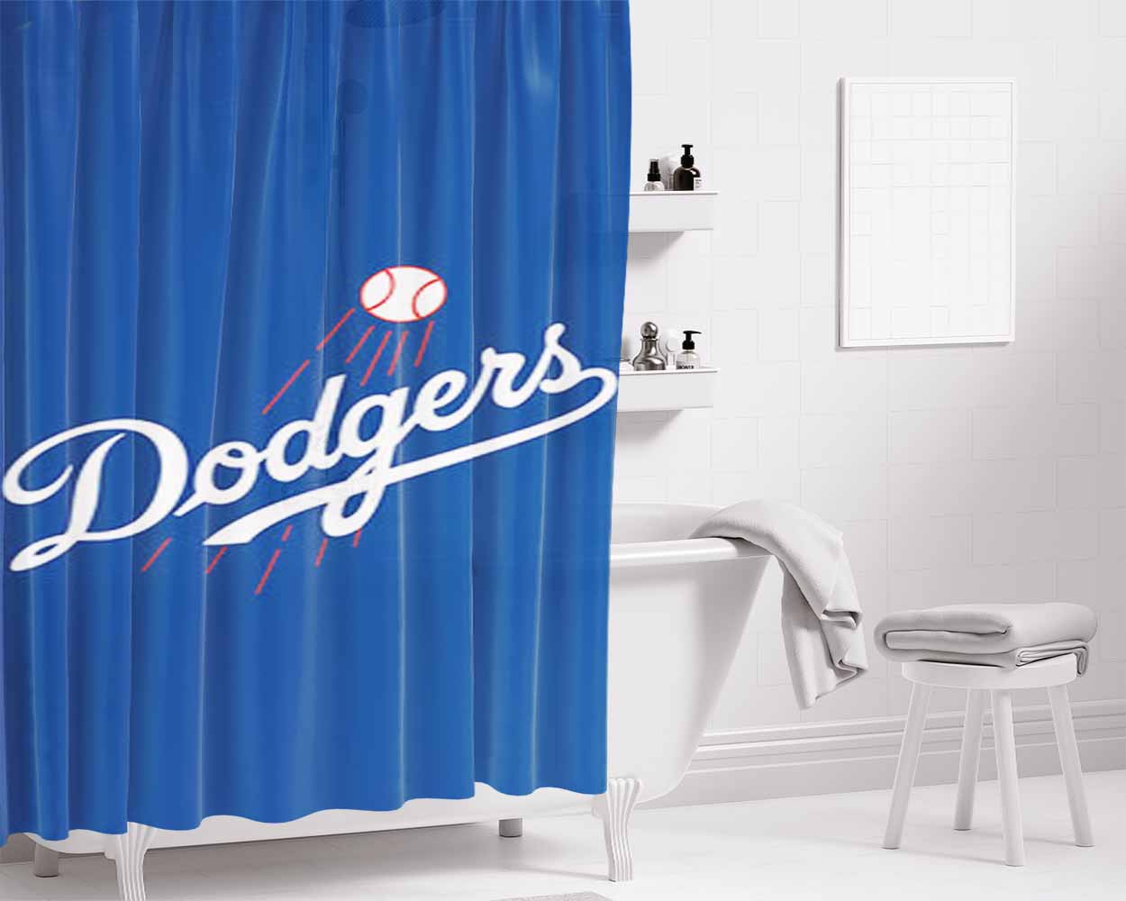 Dodgers Baseball Logo Bathroom Shower Curtain Fabric Waterproof | 66 X 72 Inch