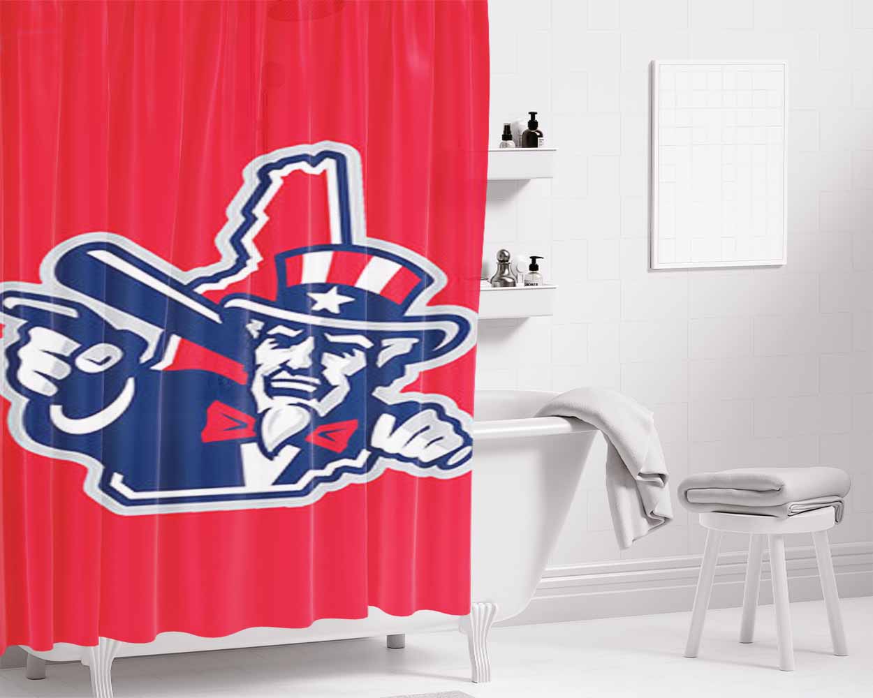 Fisher Cats Unclesam Baseball Logo Red Bathroom Shower Curtain Fabric Waterproof | 66 X 72 Inch