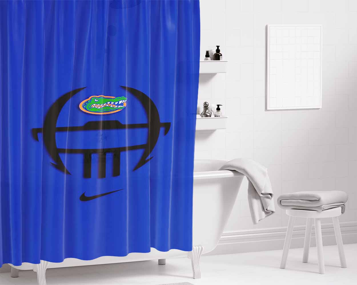 Florida Gators Helmet Blue Bathroom Shower Curtain Fabric Waterproof | 66 X 72 Inch