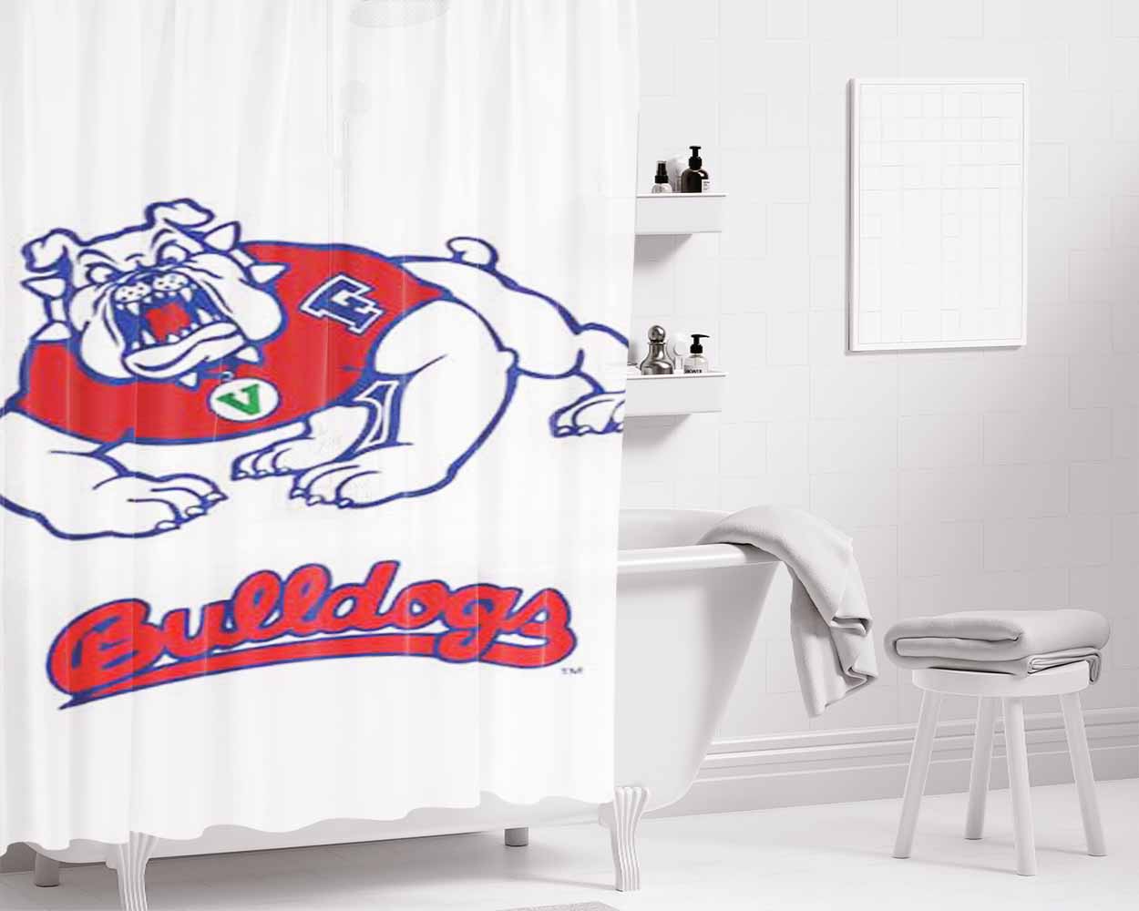 Fresno State Bulldogs Logo Bathroom Shower Curtain Fabric Waterproof | 66 X 72 Inch