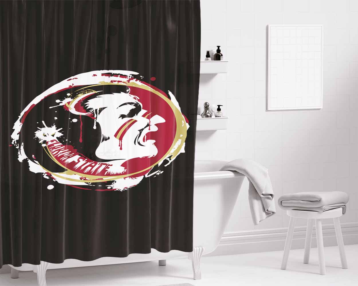 Fsu Florida State Seminols Logo Splat Art Bathroom Shower Curtain Fabric Waterproof | 66 X 72 Inch