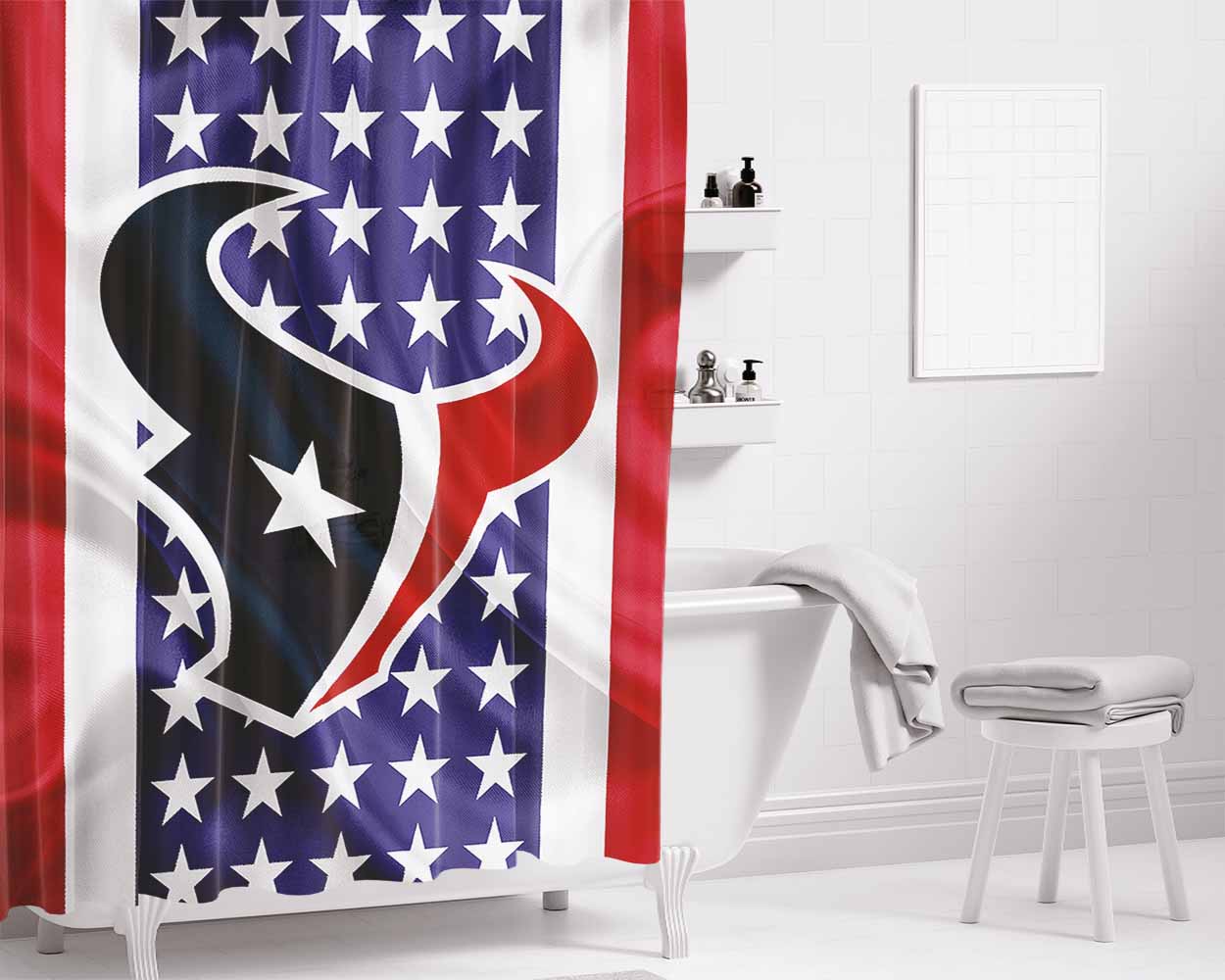 Houston Texans Emblem Silk Flag Bathroom Shower Curtain Fabric Waterproof | 66 X 72 Inch