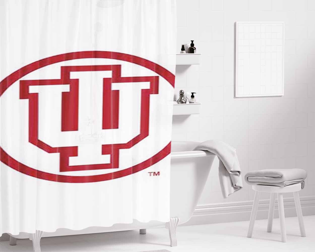 Indiana Hoosiers Logo On Wht Bathroom Shower Curtain Fabric Waterproof | 66 X 72 Inch
