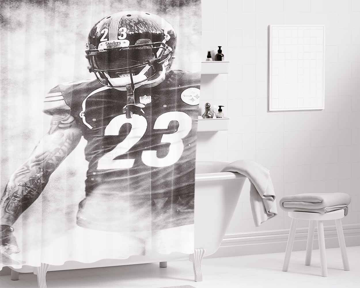 Joe Haden Pittsburgh Steelers Smoke Wallpaper Bathroom Shower Curtain Fabric Waterproof | 66 X 72 Inch