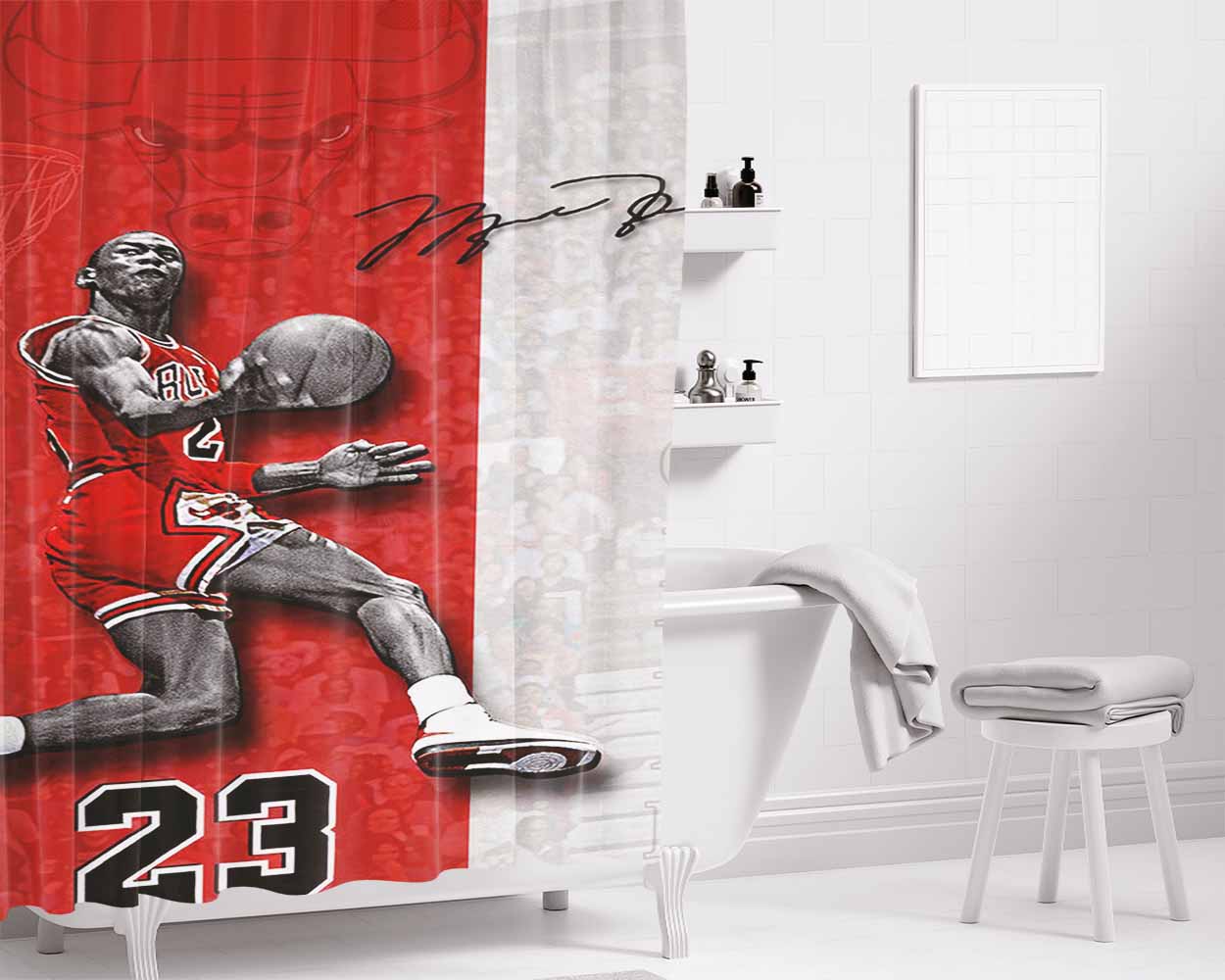 Jordan Player Nba 23 Bathroom Shower Curtain Fabric Waterproof | 66 X 72 Inch