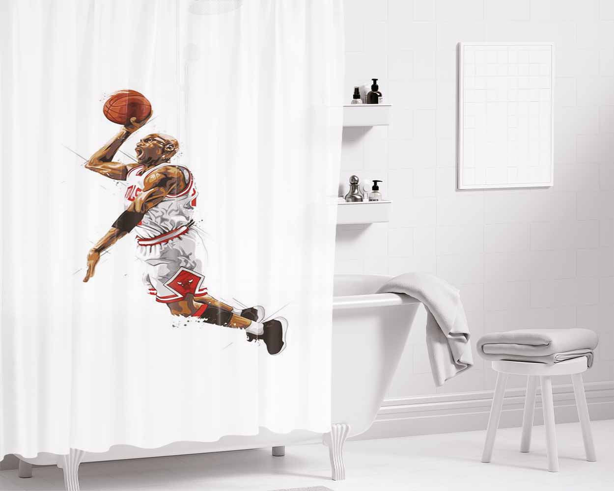 Jumpman Jordan On White Backg Bathroom Shower Curtain Fabric Waterproof | 66 X 72 Inch
