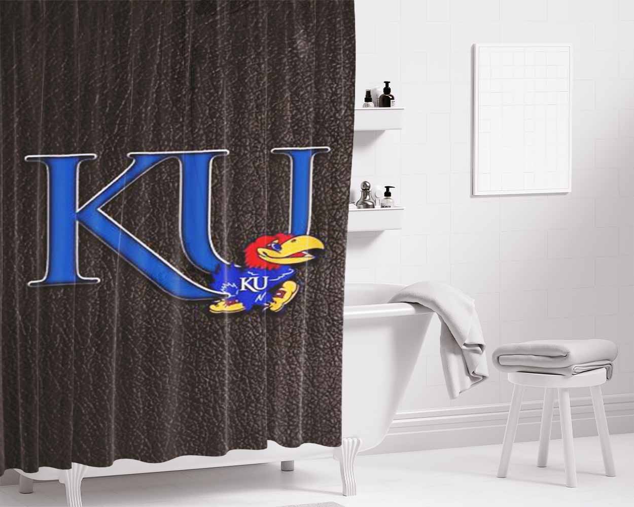 Kansas Jayhawks 3 Bathroom Shower Curtain Fabric Waterproof | 66 X 72 Inch
