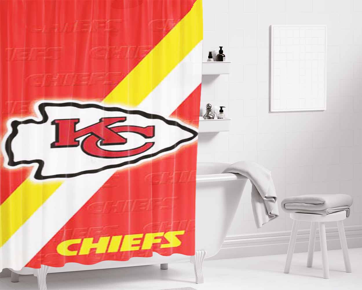 Kc Chiefs Diagonal Bathroom Shower Curtain Fabric Waterproof | 66 X 72 Inch