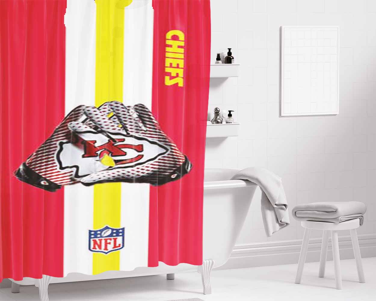 Kc Chiefs Gloves Stripes Bathroom Shower Curtain Fabric Waterproof | 66 X 72 Inch