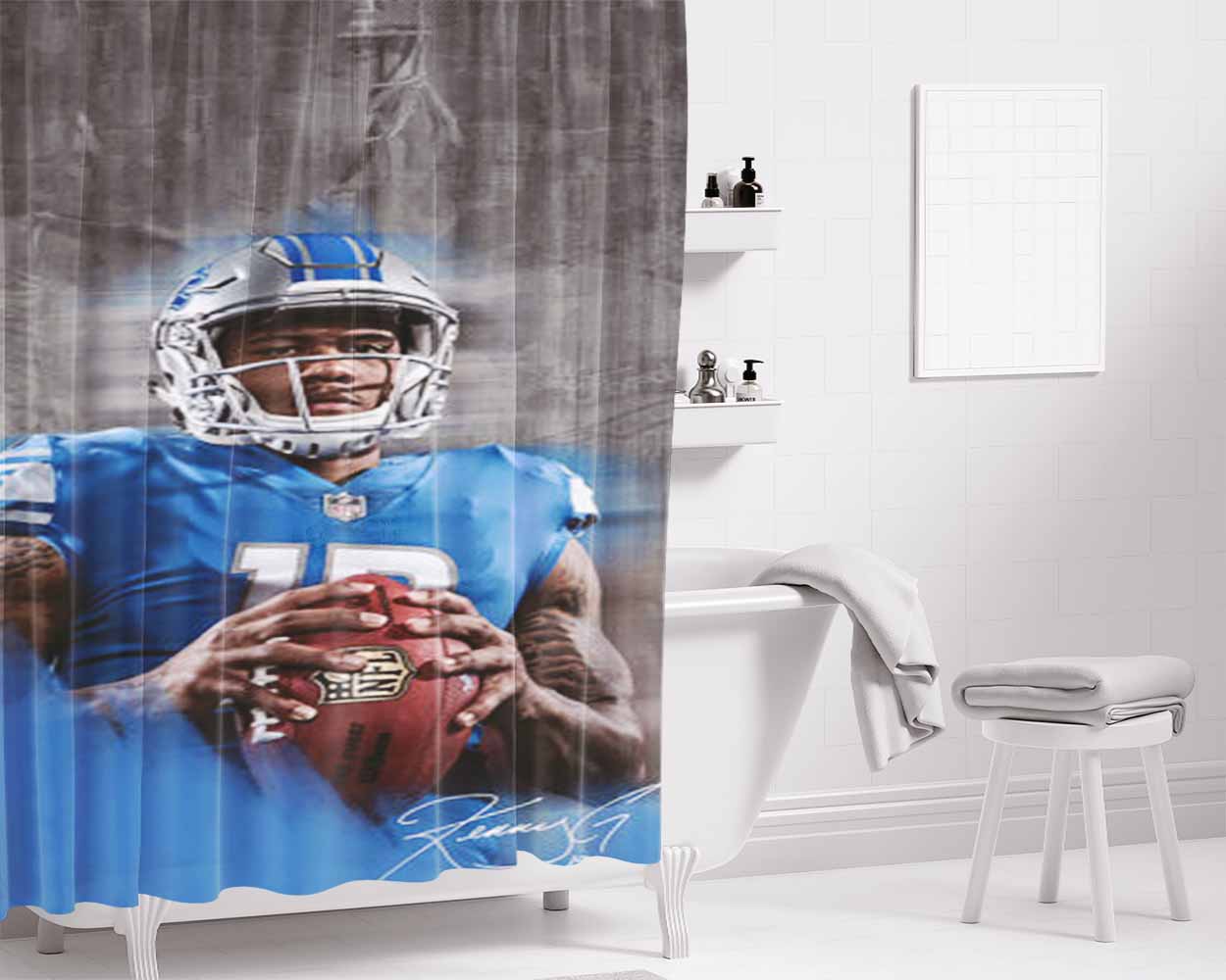 Kenny Golladay Detroit Lions Bathroom Shower Curtain Fabric Waterproof | 66 X 72 Inch