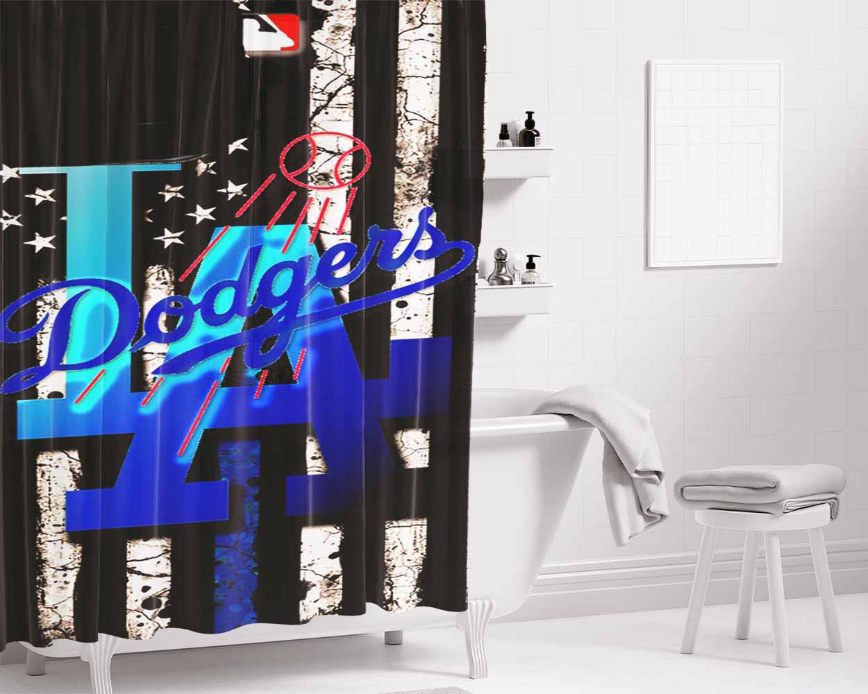 La Dodgers Baseball 987 Bathroom Shower Curtain Fabric Waterproof | 66 X 72 Inch