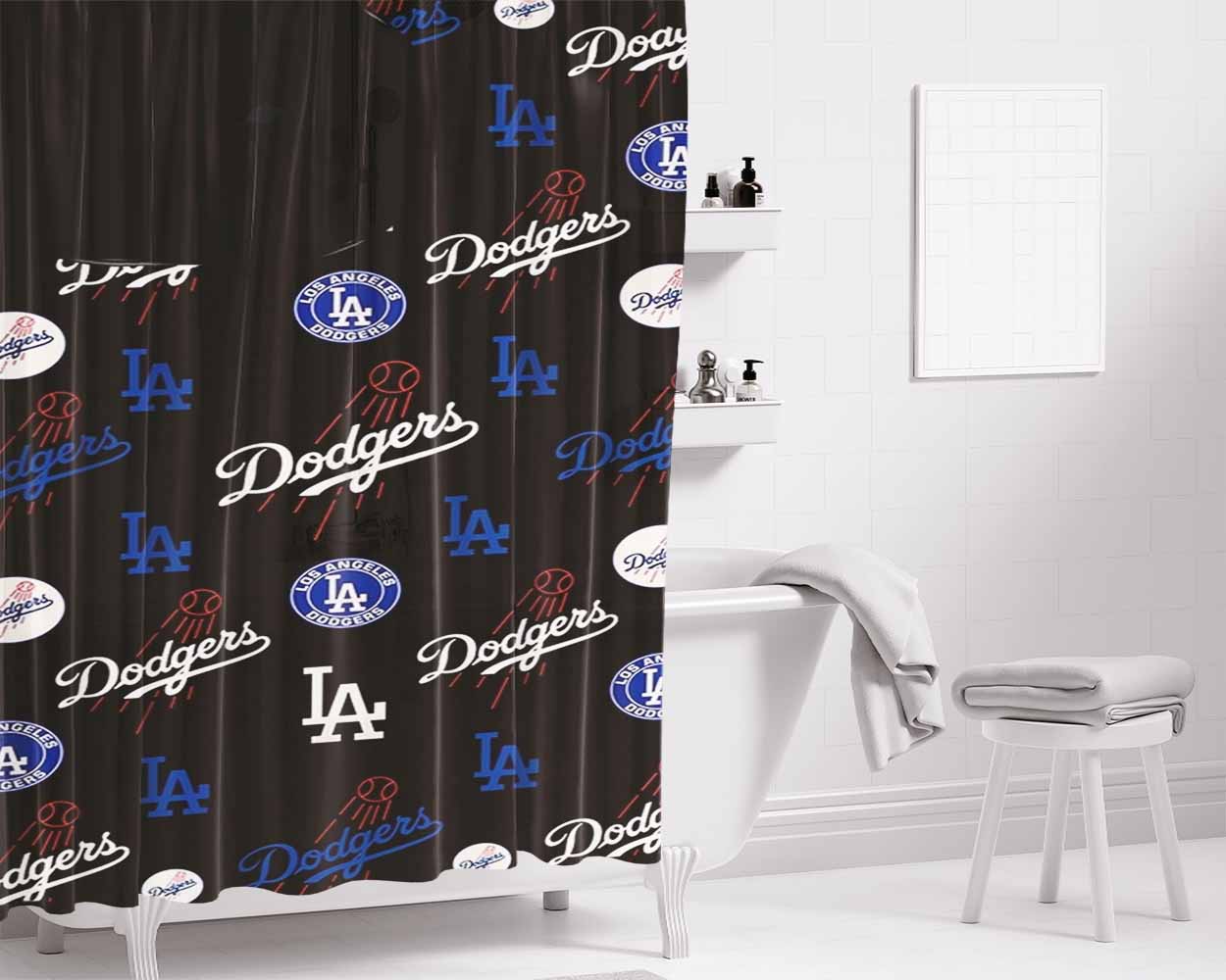La Dodgers Logo Baseball Simbols Bathroom Shower Curtain Fabric Waterproof | 66 X 72 Inch