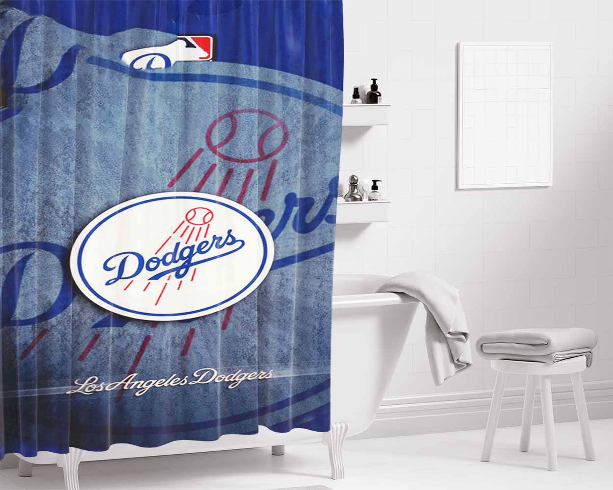 La Dodgers Mlb 2 Bathroom Shower Curtain Fabric Waterproof | 66 X 72 Inch