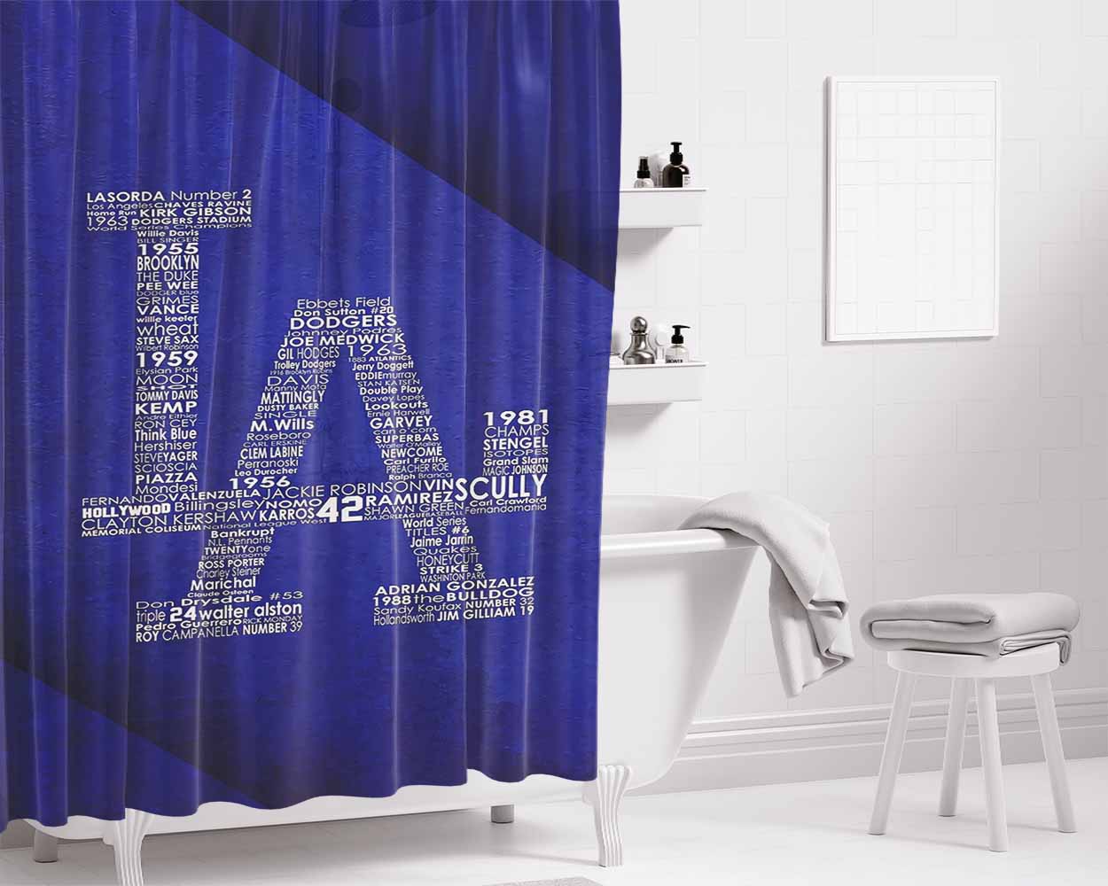 La Dodgers Typography Bathroom Shower Curtain Fabric Waterproof | 66 X 72 Inch