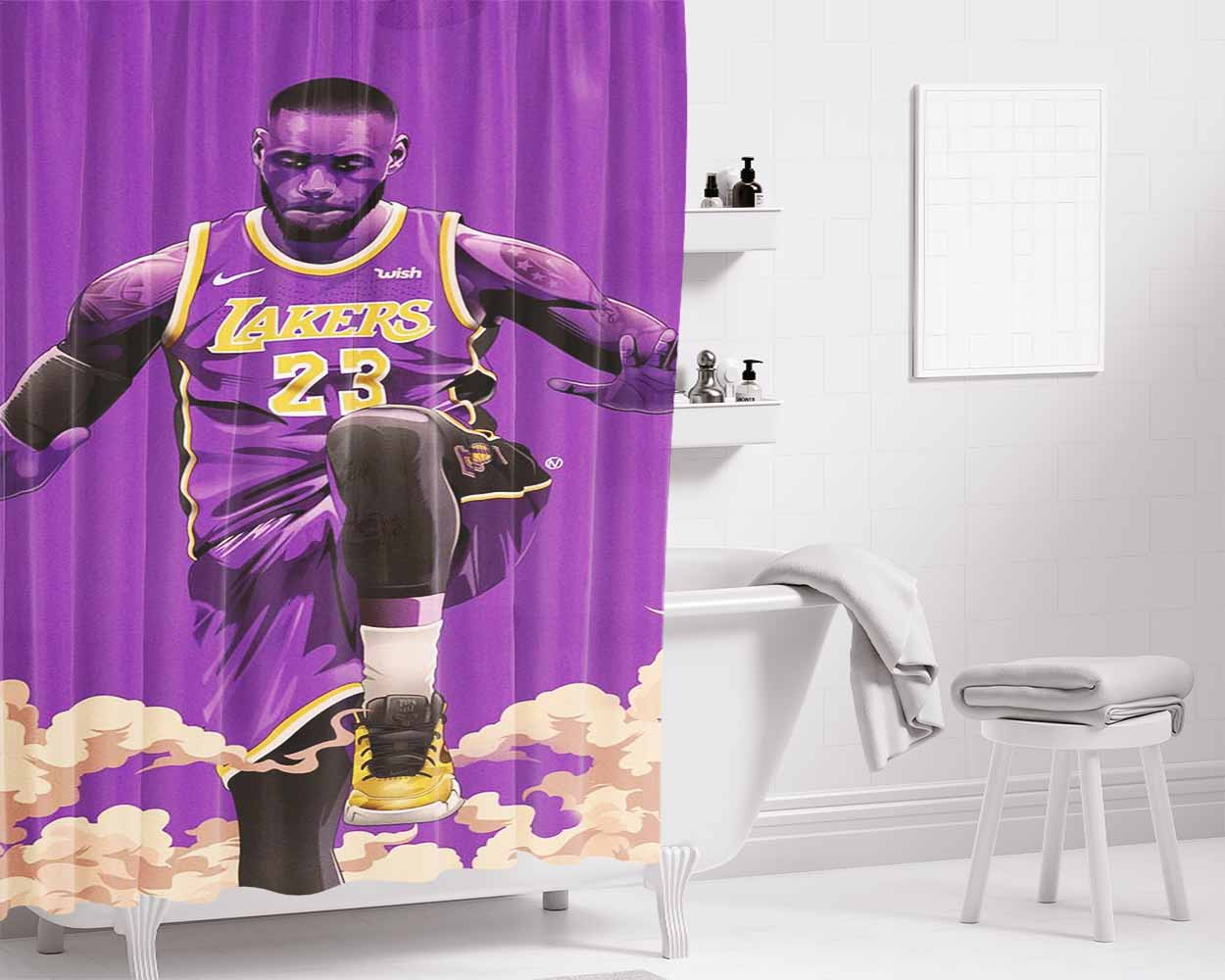 Lakers 23 Purple Team Bathroom Shower Curtain Fabric Waterproof | 66 X 72 Inch