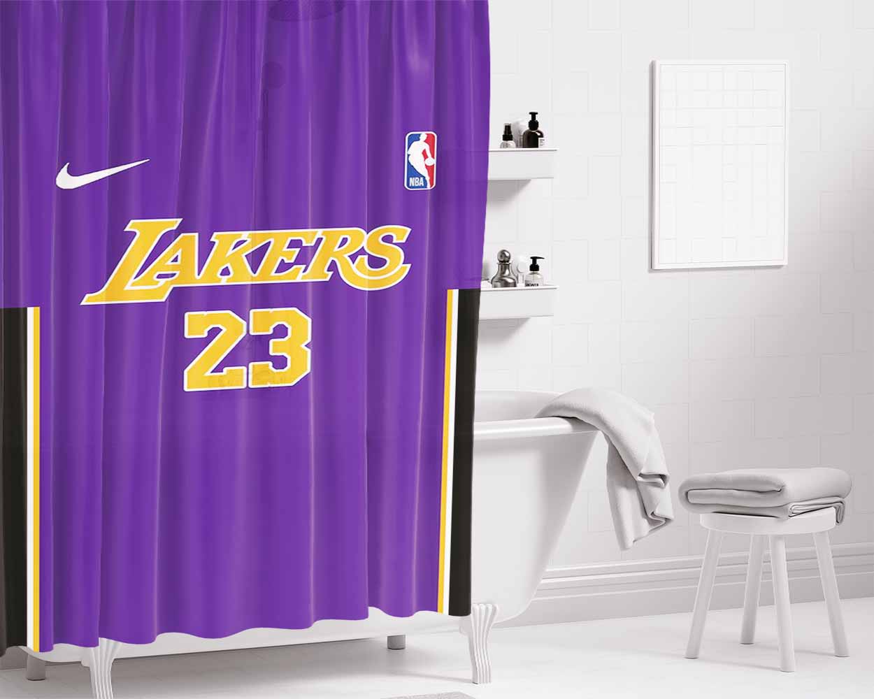 Lakers Number Twenty Three Basket Ball Bathroom Shower Curtain Fabric Waterproof | 66 X 72 Inch
