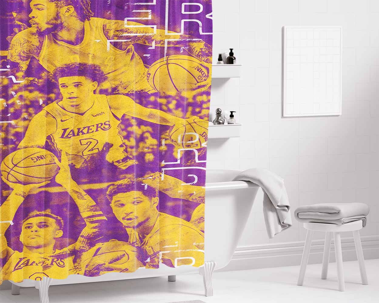 Lakers Vintage Photo Team Match Bathroom Shower Curtain Fabric Waterproof | 66 X 72 Inch