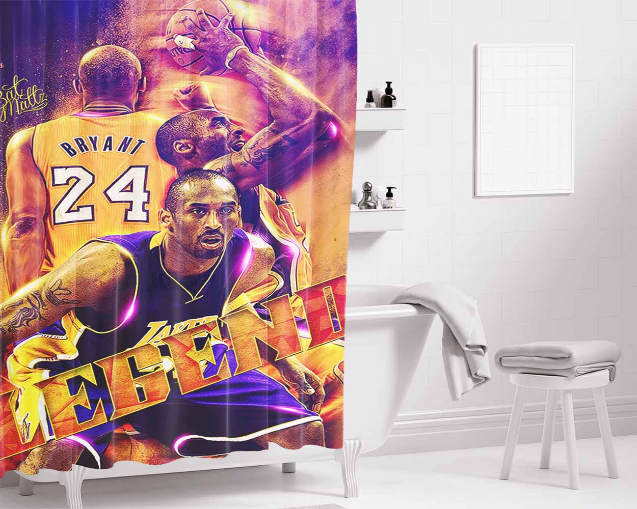 Legend Player From Lakers Team Bathroom Shower Curtain Fabric Waterproof | 66 X 72 Inch