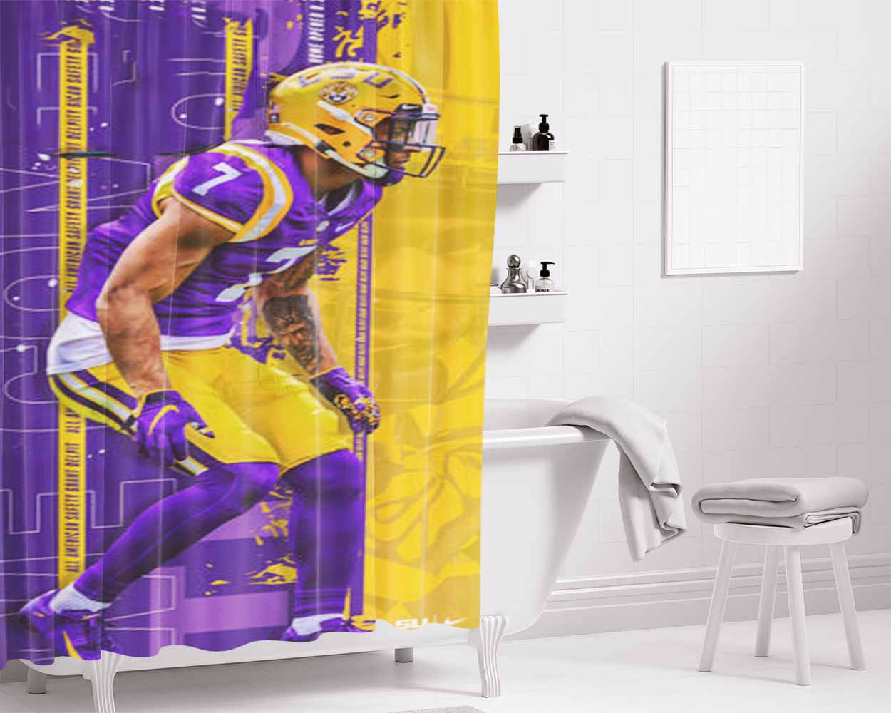 Lsu Tigers American Football Bathroom Shower Curtain Fabric Waterproof | 66 X 72 Inch