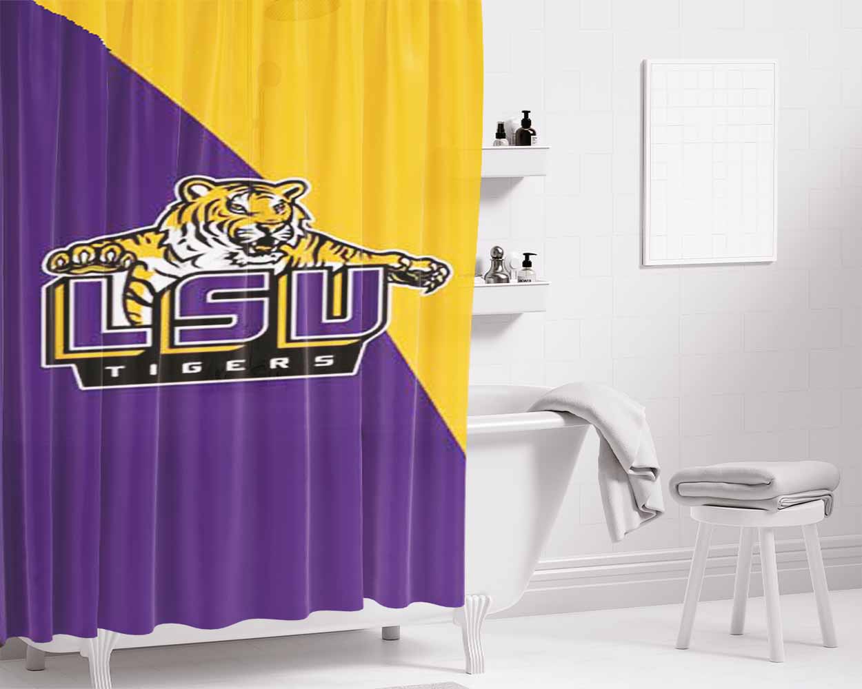 Lsu Tigers Logo Bathroom Shower Curtain Fabric Waterproof | 66 X 72 Inch