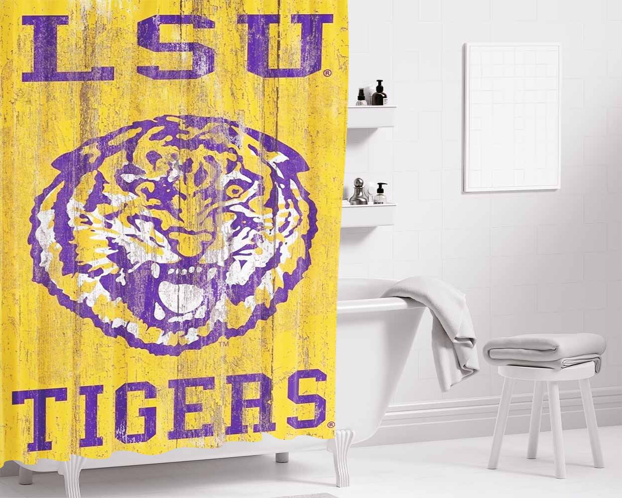 Lsu Tigers Wall Art Bathroom Shower Curtain Fabric Waterproof | 66 X 72 Inch