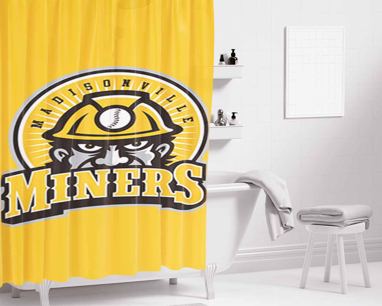 Madisonn Ville Miner Baseball Logo Gold Bathroom Shower Curtain Fabric Waterproof | 66 X 72 Inch