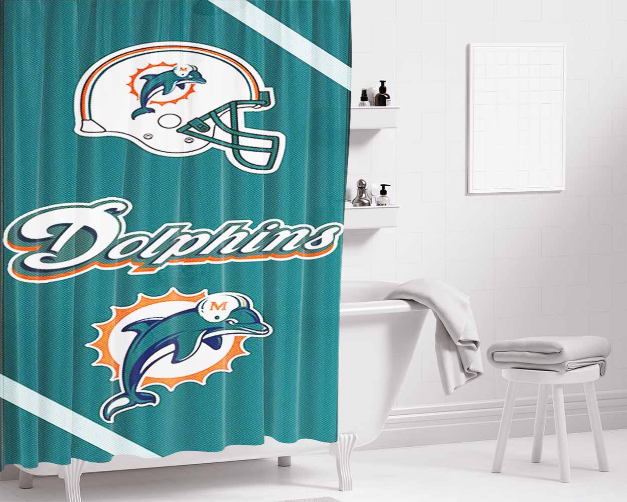 Miami Dolphins Wallpaper Bathroom Shower Curtain Fabric Waterproof | 66 X 72 Inch