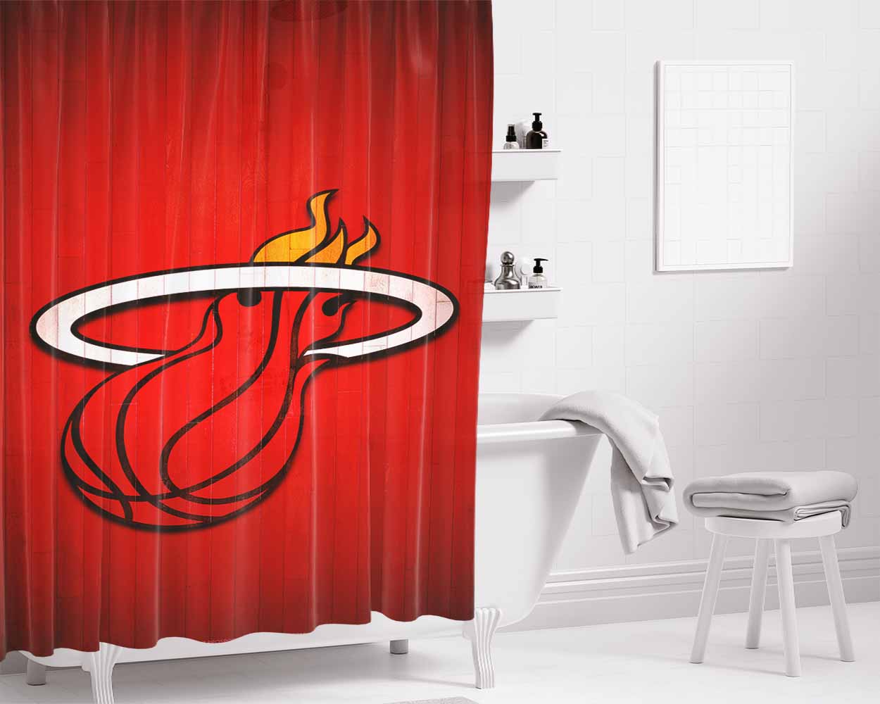Miami Heat Hardwood 2 Bathroom Shower Curtain Fabric Waterproof | 66 X 72 Inch