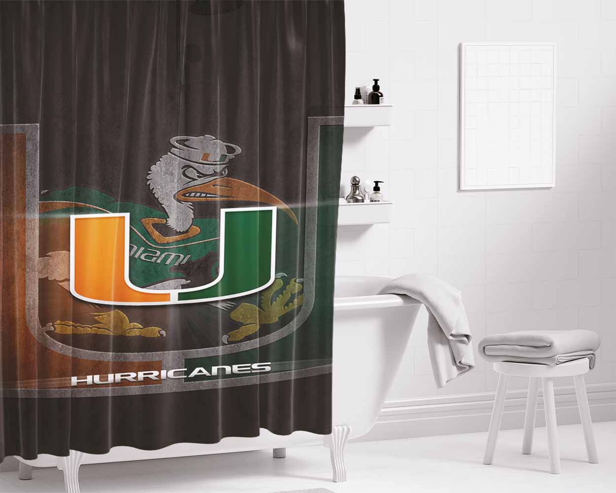 Miami Hurricanes Um 3 Bathroom Shower Curtain Fabric Waterproof | 66 X 72 Inch