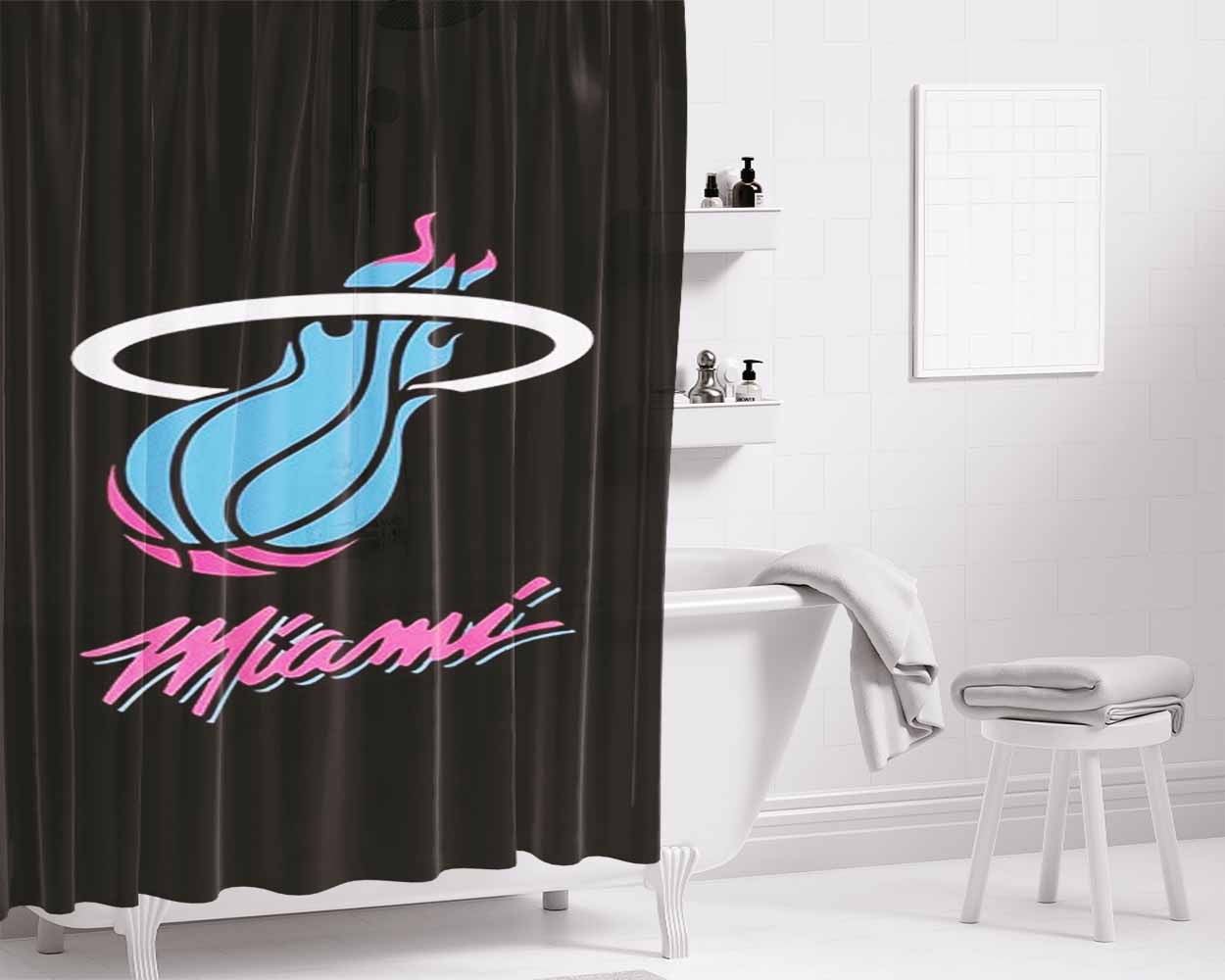 Miami Pink Blue Bathroom Shower Curtain Fabric Waterproof | 66 X 72 Inch