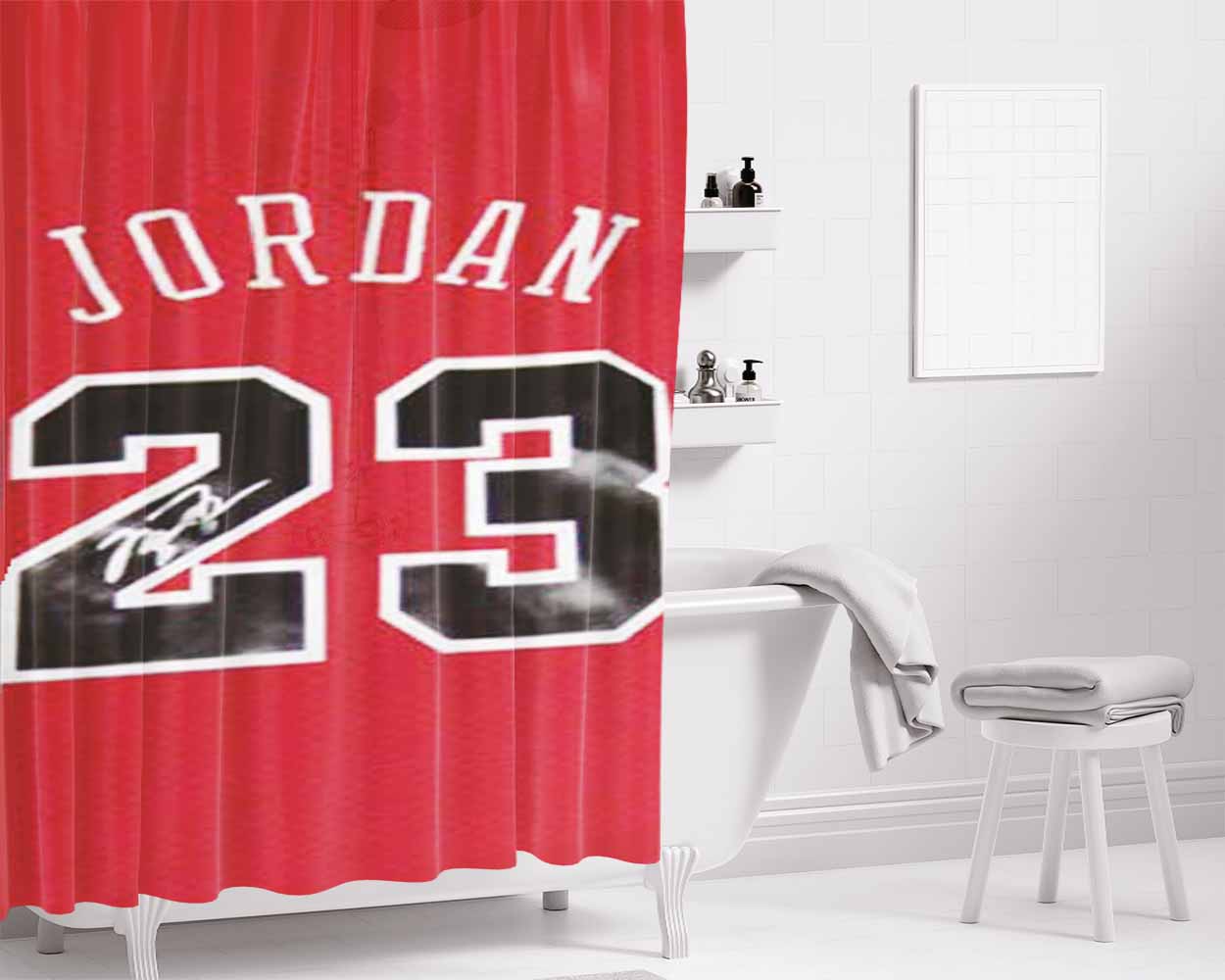 Michael Jordan Jersey Signed 23 Bathroom Shower Curtain Fabric Waterproof | 66 X 72 Inch