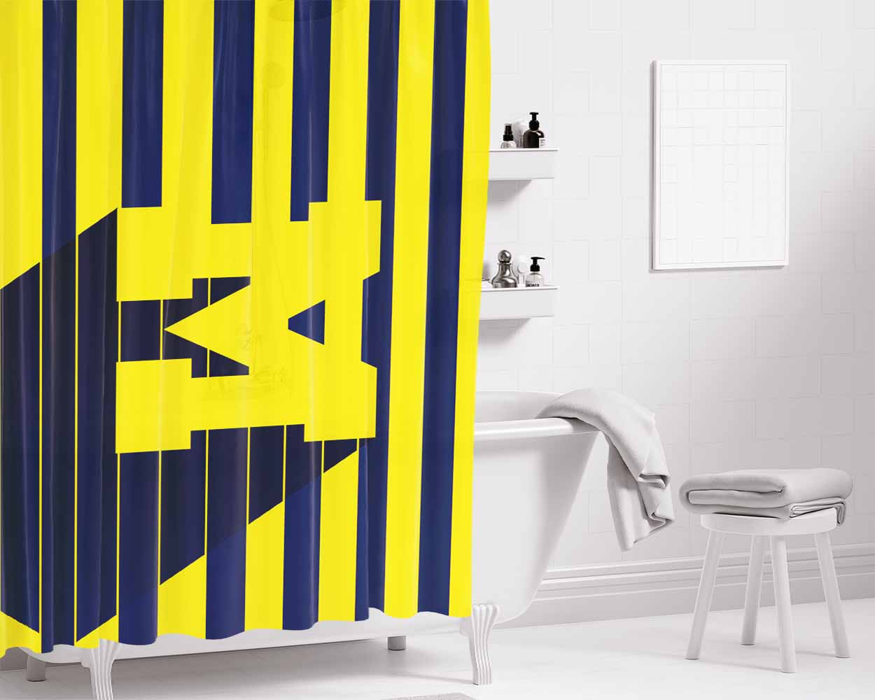 Michigan Line Art 3D Bathroom Shower Curtain Fabric Waterproof | 66 X 72 Inch