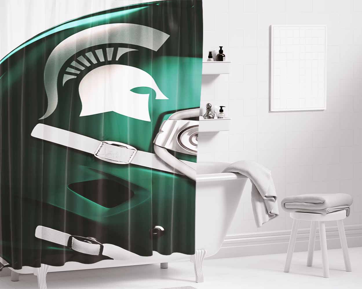 Michigan State Helmet Bathroom Shower Curtain Fabric Waterproof | 66 X 72 Inch
