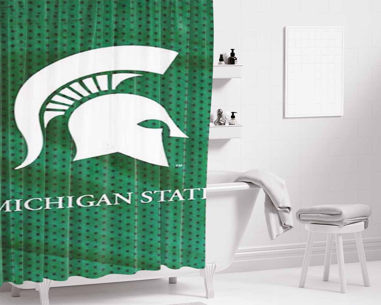 Michigan State Logo On Green Jersey Bathroom Shower Curtain Fabric Waterproof | 66 X 72 Inch