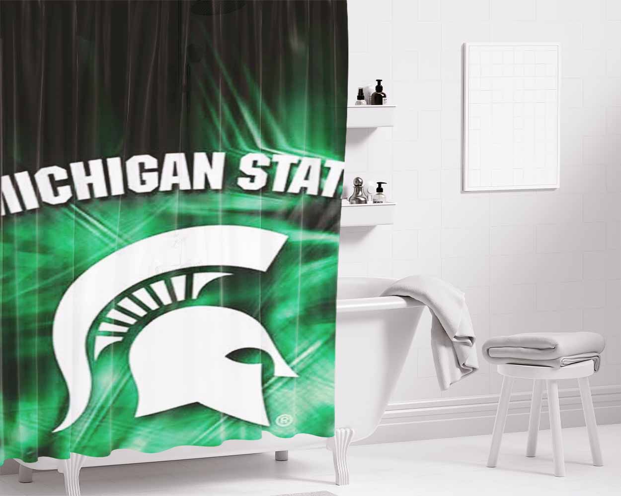 Michigan State Misty Green Bathroom Shower Curtain Fabric Waterproof | 66 X 72 Inch