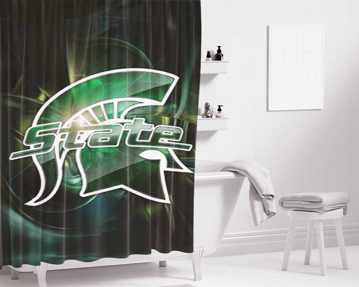 Michigan State Spartans Stylized Bathroom Shower Curtain Fabric Waterproof | 66 X 72 Inch