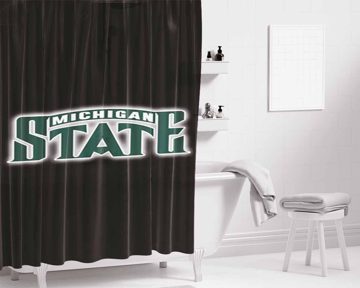 Michigan State Text Bathroom Shower Curtain Fabric Waterproof | 66 X 72 Inch